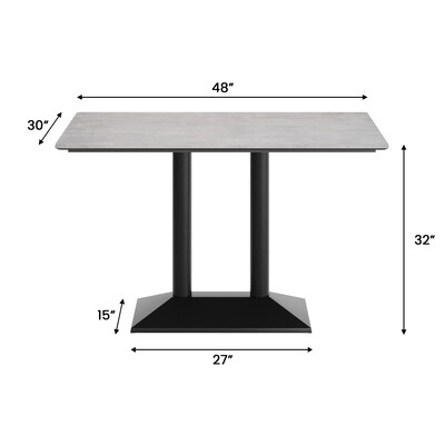 Flash Furniture Acadia Wooden Dining Table with Dual Column Base, 30"D x 48"W, Gray Faux Concrete/Black Base (ST3048CGTB002B)