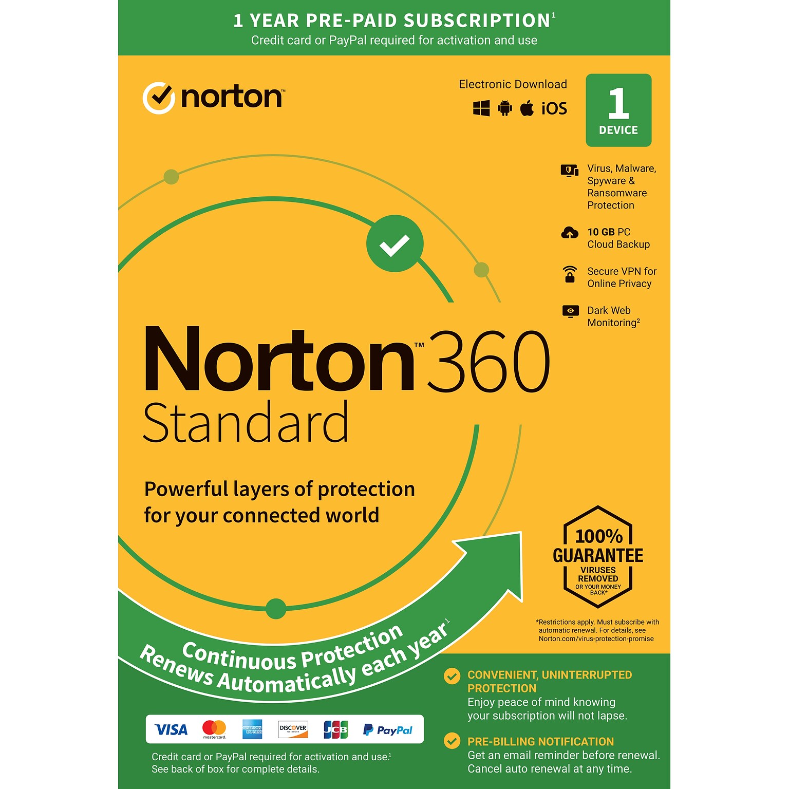 Norton 360 Standard for 1 Device, Windows/Mac/Android/iOS, Download (21390614)