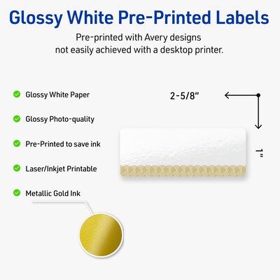 Avery Laser/Inkjet Rectangle Multipurpose Labels, 1 x 2-5/8, White, 160/Pack (S00-EWS)