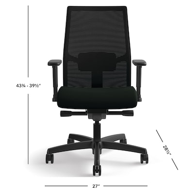 HON Ignition 2.0 Mesh/Vinyl Mid-Back Task Chair, Adjustable Arms, Black (HONI2M2AMLU10TK)