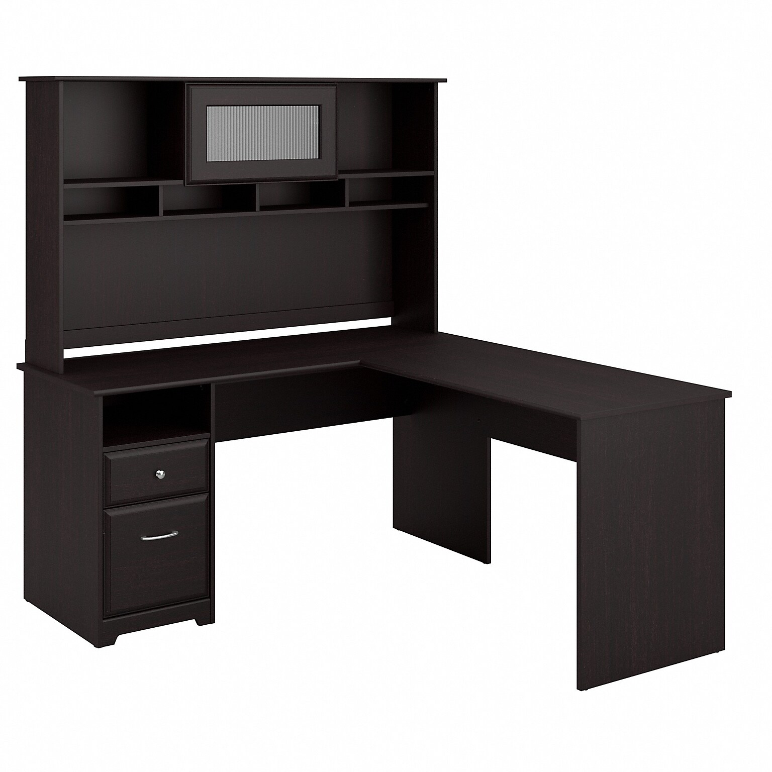 Bush Furniture Cabot 60W L Shaped Computer Desk with Hutch and Drawers, Espresso Oak (CAB046EPO)