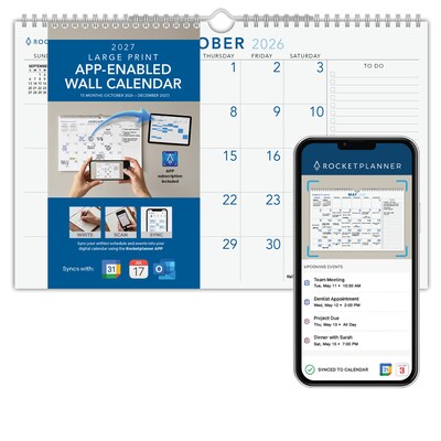 2027 Rocketbook Rocketplanner 11 x 0.4 Monthly Wall Calendar (RKWC-CY27-11-BK)
