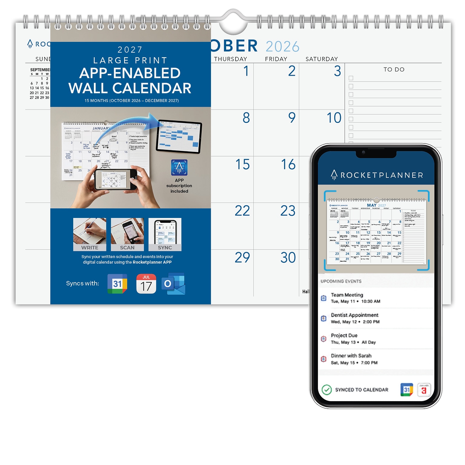 2027 Rocketbook Rocketplanner 11 x 0.4 Monthly Wall Calendar (RKWC-CY27-11-BK)