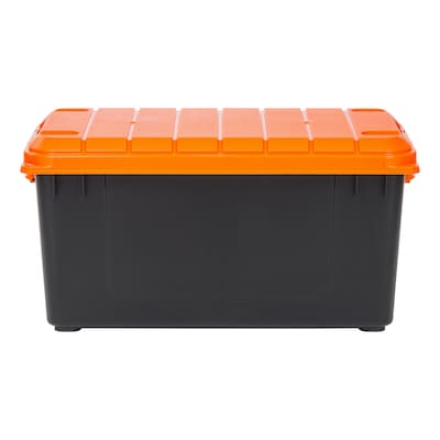 Iris 82 Quart Heavy Duty Store-It-All Latch & Lock Lid Plastic Storage Tote, Black, 2/Pack (585026)