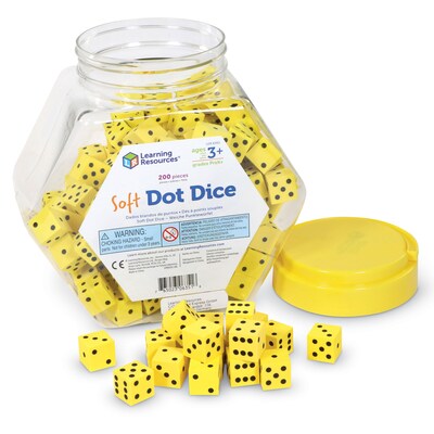 Learning Resources Hands-On Soft Dot Dice Bucket Manipulative, Yellow, Set of 200 (LER6351)