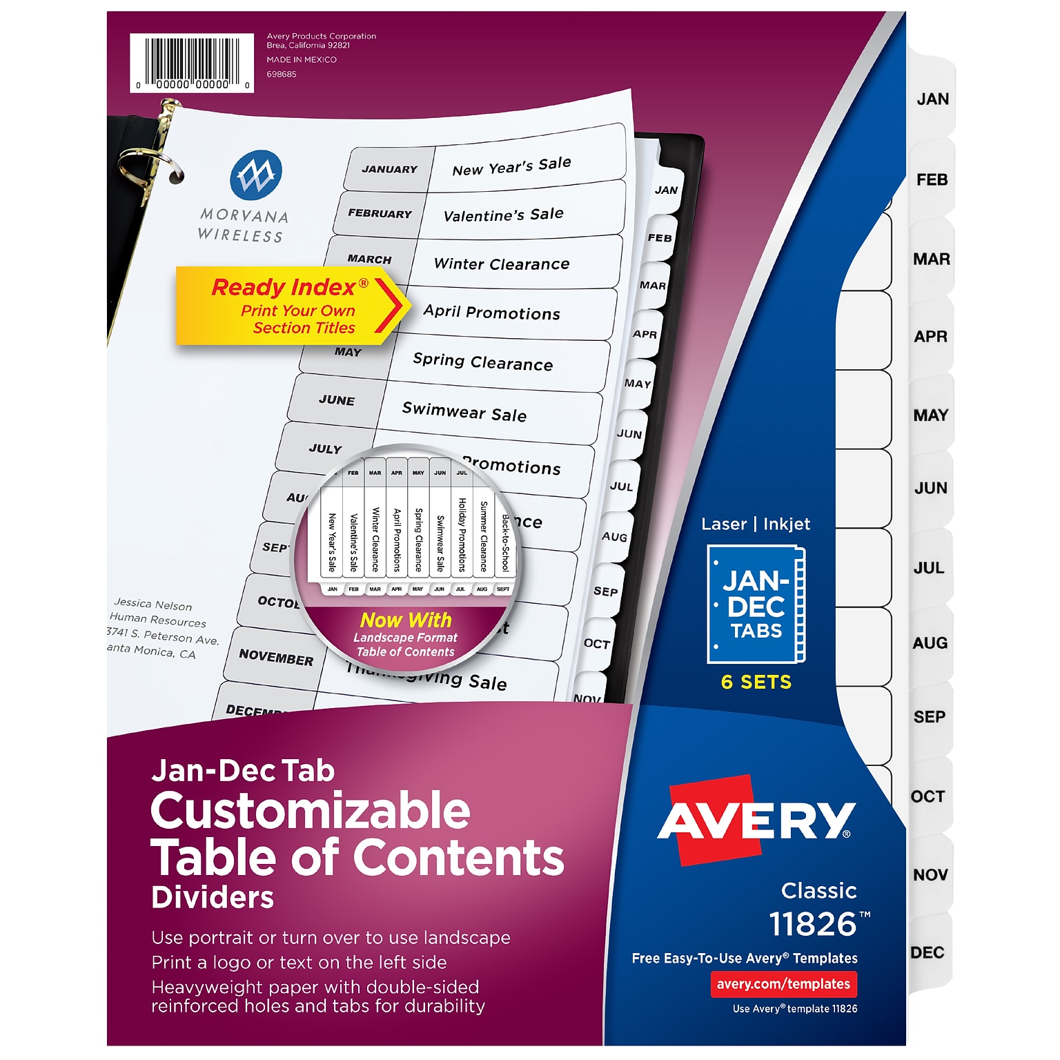 Avery Ready Index Customizable Table of Contents Monthly Dividers, Multicolor Tabs, 6 Sets (11830)