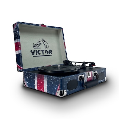 Victor Metro Plus Bluetooth Suitcase Turntable 3-Speed Vinyl Record Player with Speakers, Union Jack (VSRP-850B-UK)