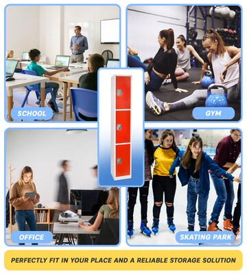 AdirOffice 72'' 3-Tier Red Storage Locker (629-203-RED)