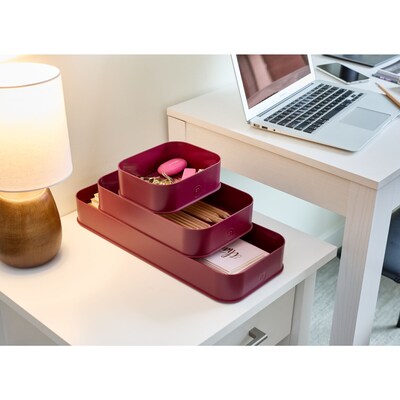 interDesign Eco Office 3-Compartment Stackable Plastic Desk Organizer, Burgundy, 3 Piece (95533N)