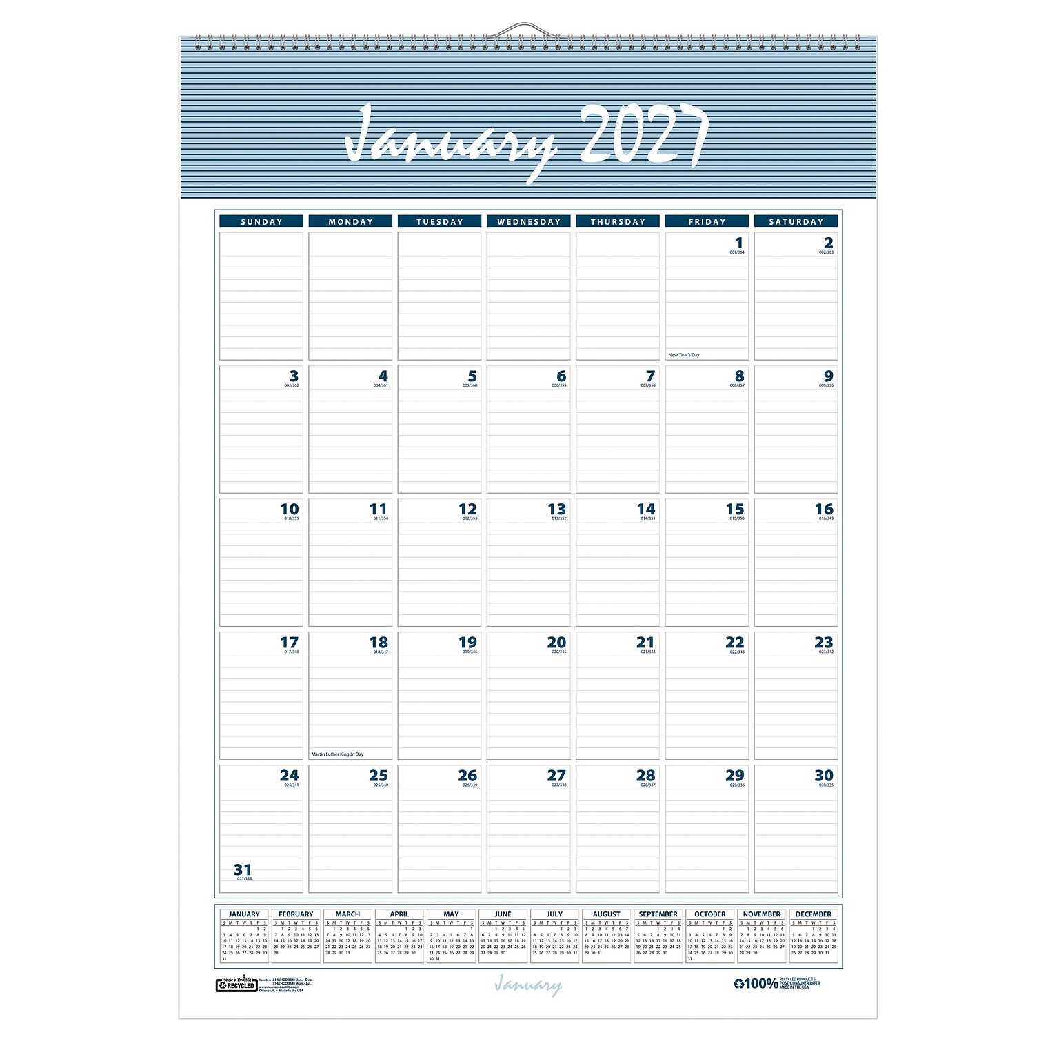 2027 House of Doolittle Bar Harbor 22 x 31.25 Monthly Wall Calendar, Blue/Gray (334-27)