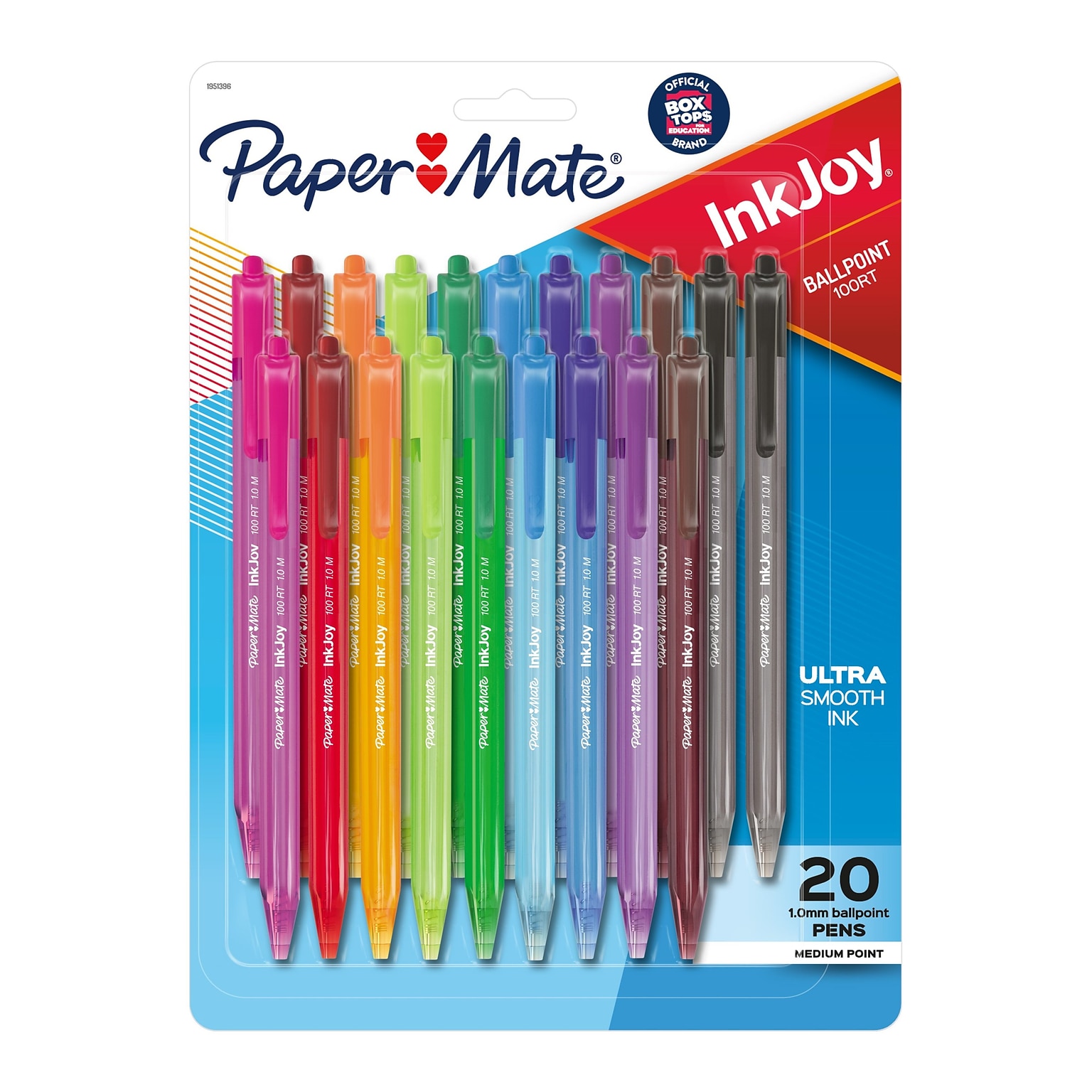 Paper Mate InkJoy 100 RT Retractable Ballpoint Pen, Medium Point, Assorted Ink, 20/Pack (1951396)