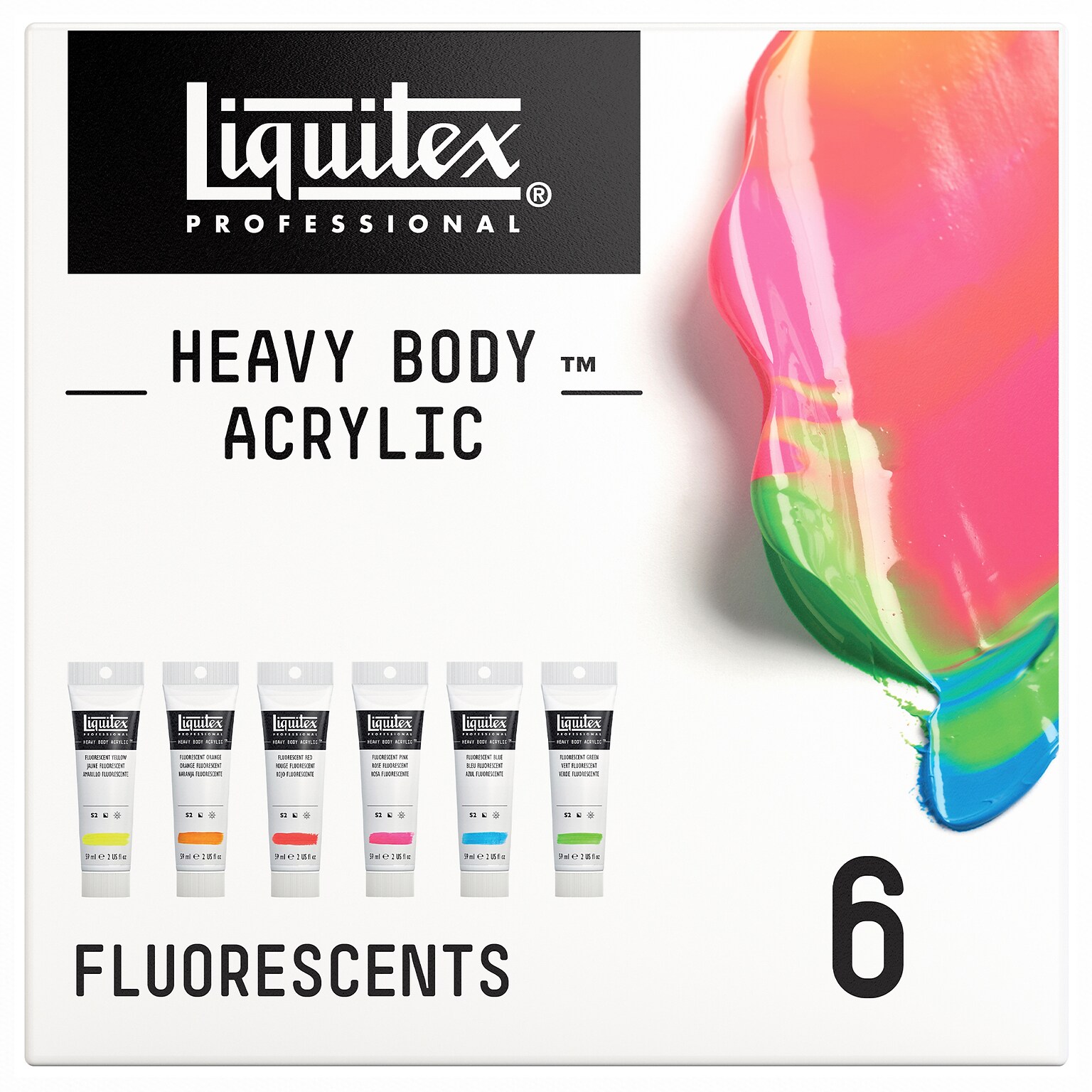 Liquitex Professional Heavy Body Acrylic Paint Tube, Assorted Colors, 59 mL, 6/Pack (LIQ3699410)