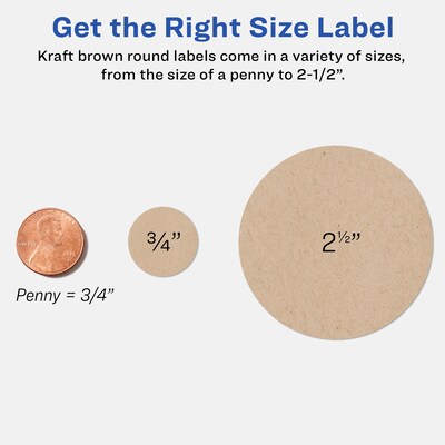 Avery Easy Peel Laser/Inkjet Round Labels, 2 1/2" Dia, Kraft Brown, 225 Labels/Pack (22808)