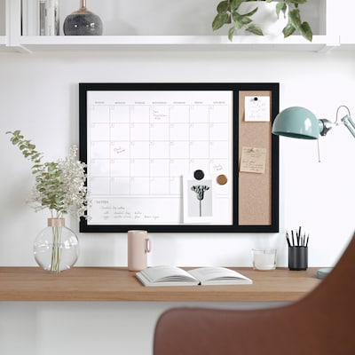 Martha Stewart Everette Magnetic Cork-Dry Erase Monthly Calendar Combo Set, Engineered Wood Frame, 24"x18" (BRPMCO4C14561BK)