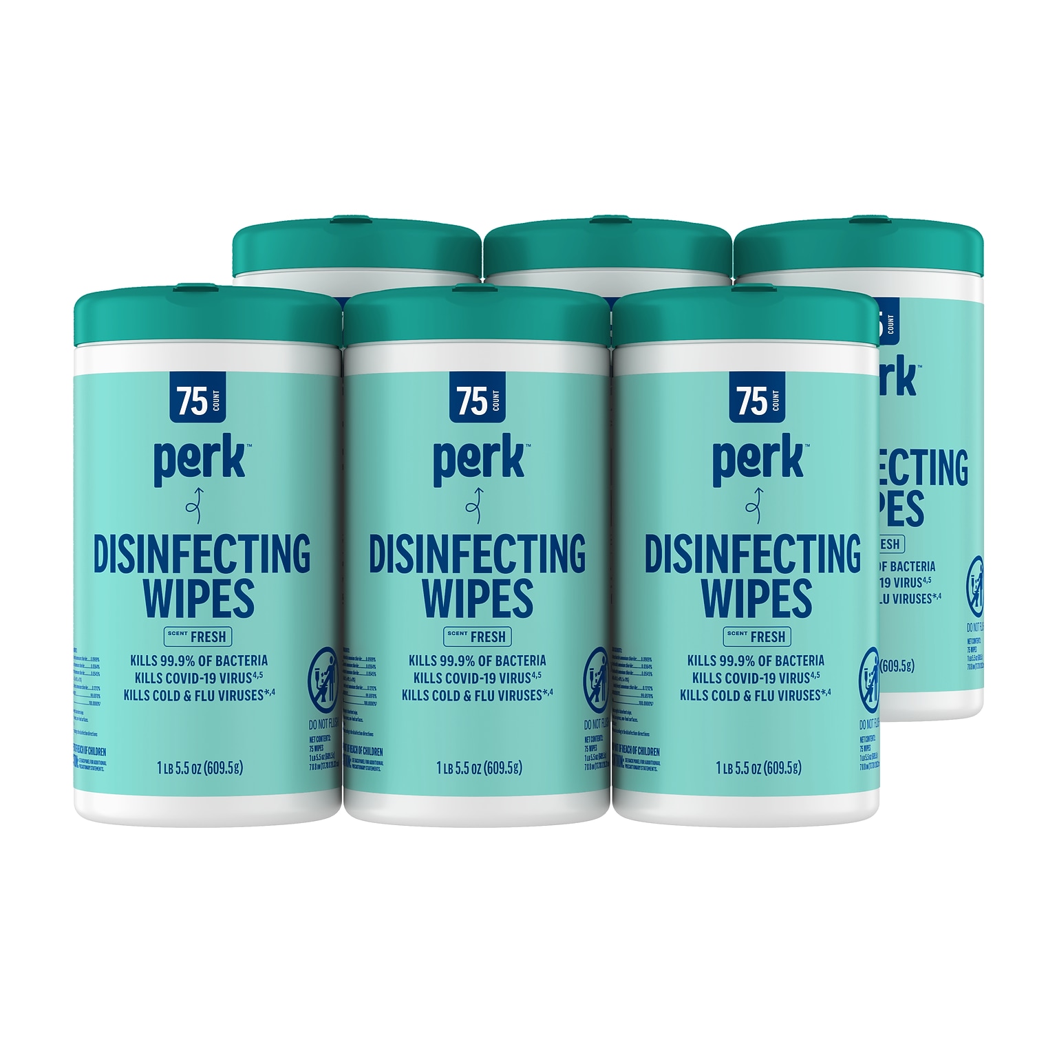 Perk™ Disinfecting Wipes, Fresh Scent, 75 Wipes/Pack, 6/Carton (PK56664CT)