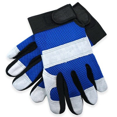 Glove Crafter Handyman's Leather Mechanic Gloves, One Size, Blue & Gray, 6/Pack, 12 Packs/Carton (13356)