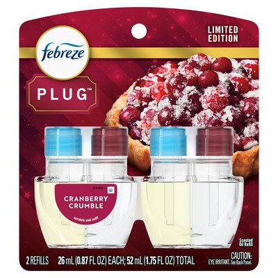Febreze Plug Air Freshener Scented Oil Refill, Cranberry Crumble Scent, 0.87 oz, 2/Pack (03416)