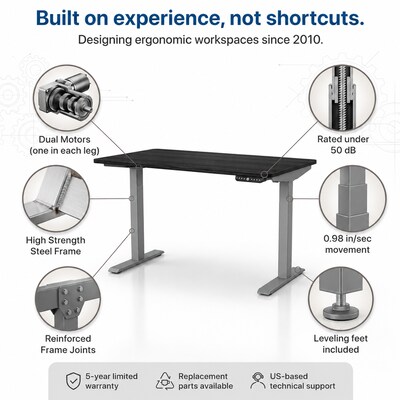 Uncaged Ergonomics Rise Up 60"W Electric Adjustable Bamboo Standing Desk, Black/Gray (RUGBK)