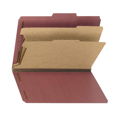 Smead 100% Recycled Pressboard Classification Folders, 2" Expansion, Letter Size, 2 Dividers, Red, 10/Box (14024)
