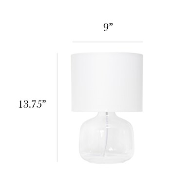 Simple Designs Glass Table Lamp Fabric Shade, Clear with White Shade (LT2064-CLW)