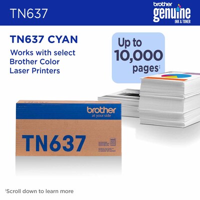 Brother TN637 Ultra High Yield Cyan Toner Cartridge, Prints Up to 10,000 Pages (TN637C)