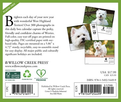2026 Willow Creek Westies 6.2 x 5.4 Day-to-Day Calendar (54499)