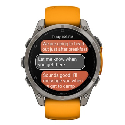 Garmin fenix 8 AMOLED Multisport GPS Watch, 47-mm, Titanium Stainless Steel Bezel with Orange/Graphite Band (010-02904-10)