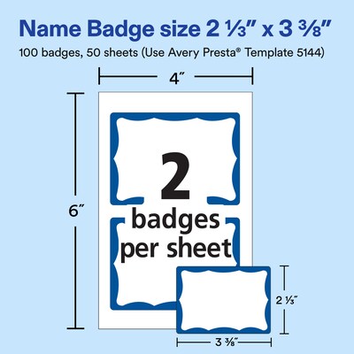 Avery Adhesive Sticker Name Tag Labels, White/Blue, 100 Name Badges/Pack (13971/5144)