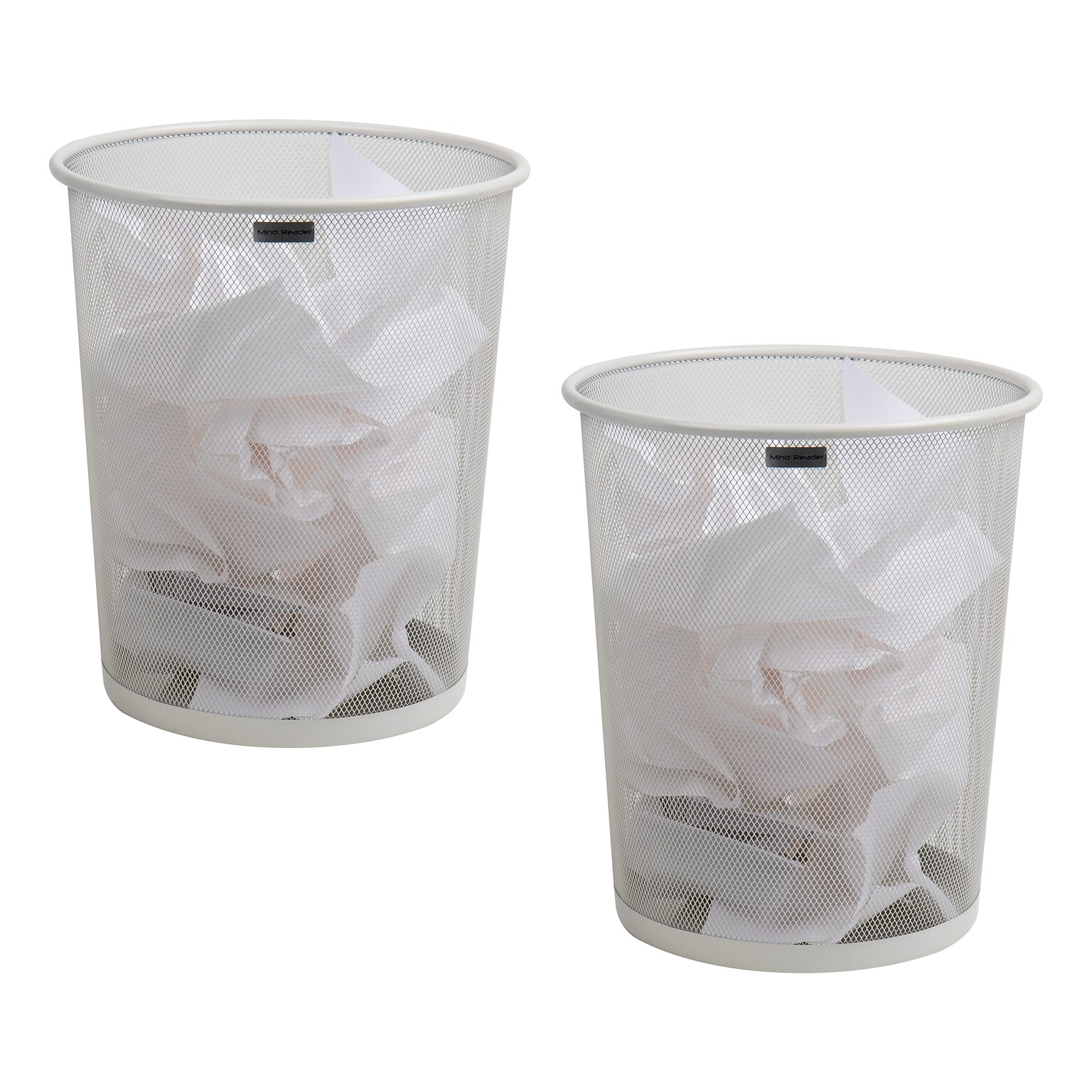 Mind Reader Metal Mesh Trash Can Without Lid, 4.4 Gallon, White, 2/Pack (2CIRGA-WHT)