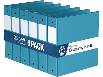Davis Group Premium Economy 2 3-Ring Non-View Binders, Turquoise Blue, 6/Pack (2313-52-06)