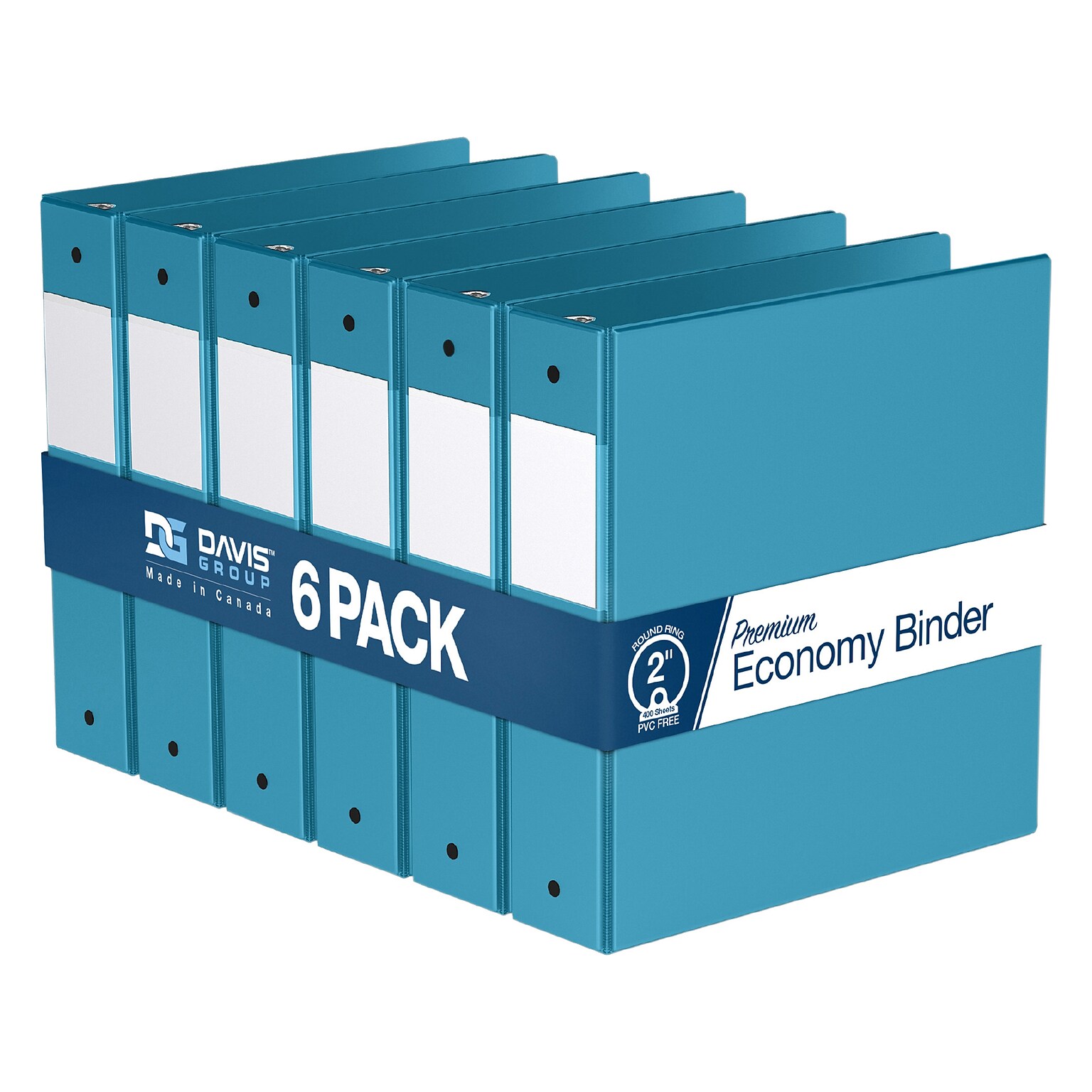 Davis Group Premium Economy 2 3-Ring Non-View Binders, Turquoise Blue, 6/Pack (2313-52-06)