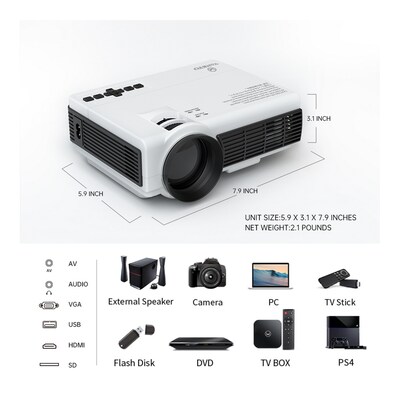Vankyo Leisure 3 1080P Supported Mini Projector, White (Leisure 3 WH)