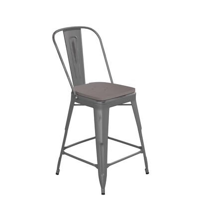 Flash Furniture Lincoln Contemporary Metal Vertical Back Counter Height Stool, Clear Coat/Gray (XUDGTP01B24PL1G)