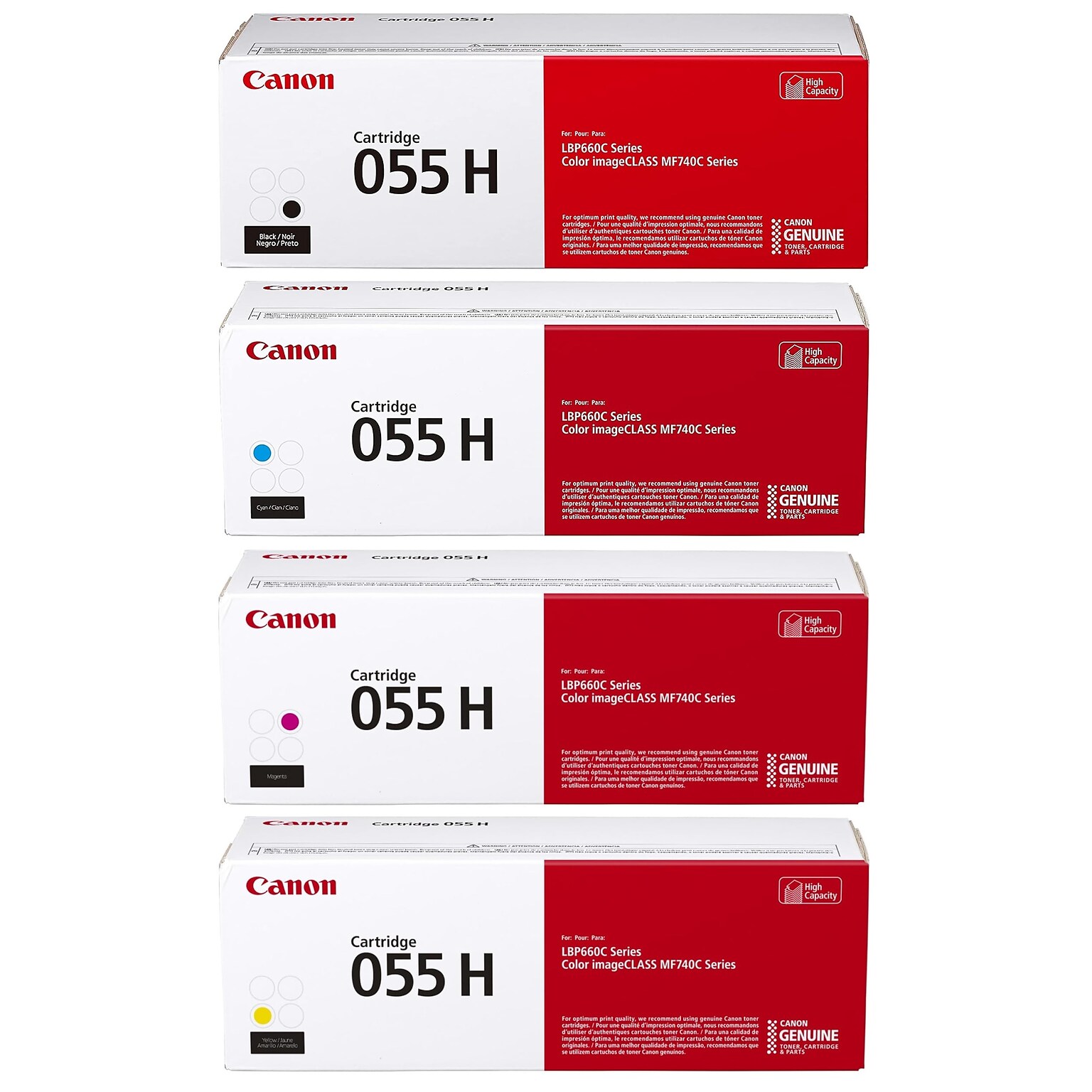 Canon 55 Black/Cyan/Magenta/Yellow High Yield Toner Cartridges, 4/Pack