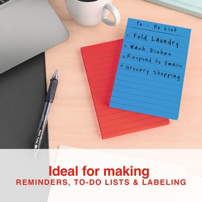 Staples Ultra Sticky Notes, 4" x 6", Summer Breeze Collection, Lined, 45 Sheets/Pad, 24 Pads/Pack (ST62892)