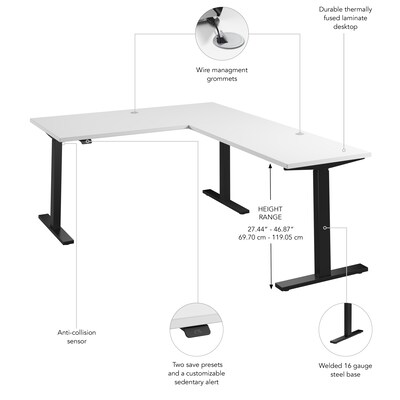 Bush Business Furniture Move 60 Series 60"W L Shaped Adjustable Standing Desk, White (M6SL6078WHBK)