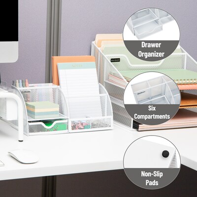 Mind Reader 7-Compartment Metal Desk Organizer File and Accessory Storage, White (JOEORG-WHT)