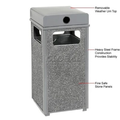 Global Industrial Stone Panel Trash Weather Urn, 12 Gallon Capacity, 13-1/2"W x 13-1/2"D x 35"H, Gray (239576GY)