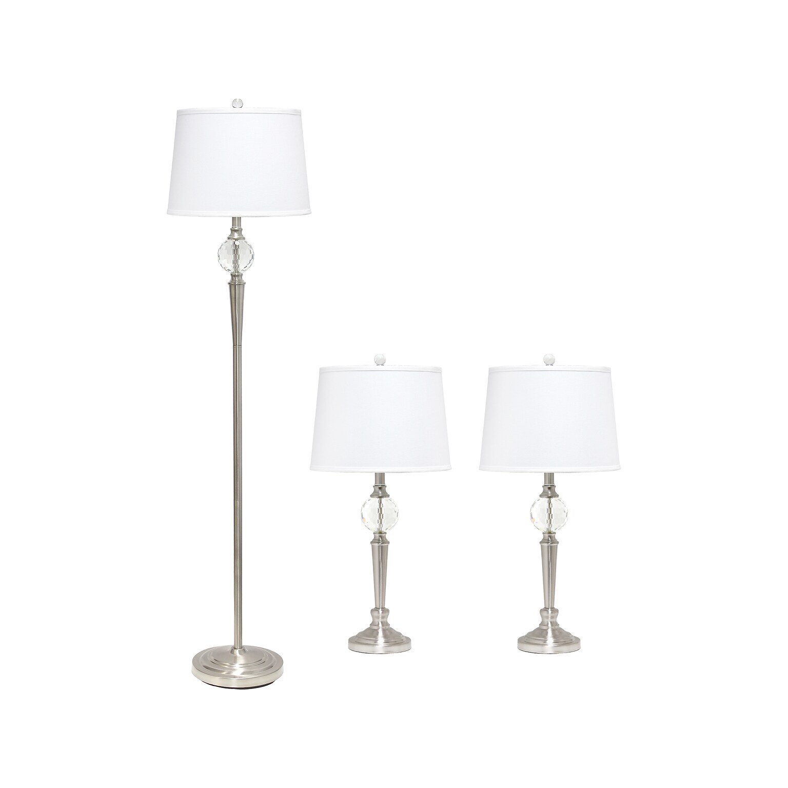 Lalia Home Classix 63/29 Brushed Nickel Three-Piece Floor/Table Lamp Set with Tapered Shades (LHS-1000-BN)