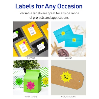 Avery Sure Feed Laser Burst Label, 2 1/4" Dia, Assorted Neon, 180 Labels/Pack (5995)