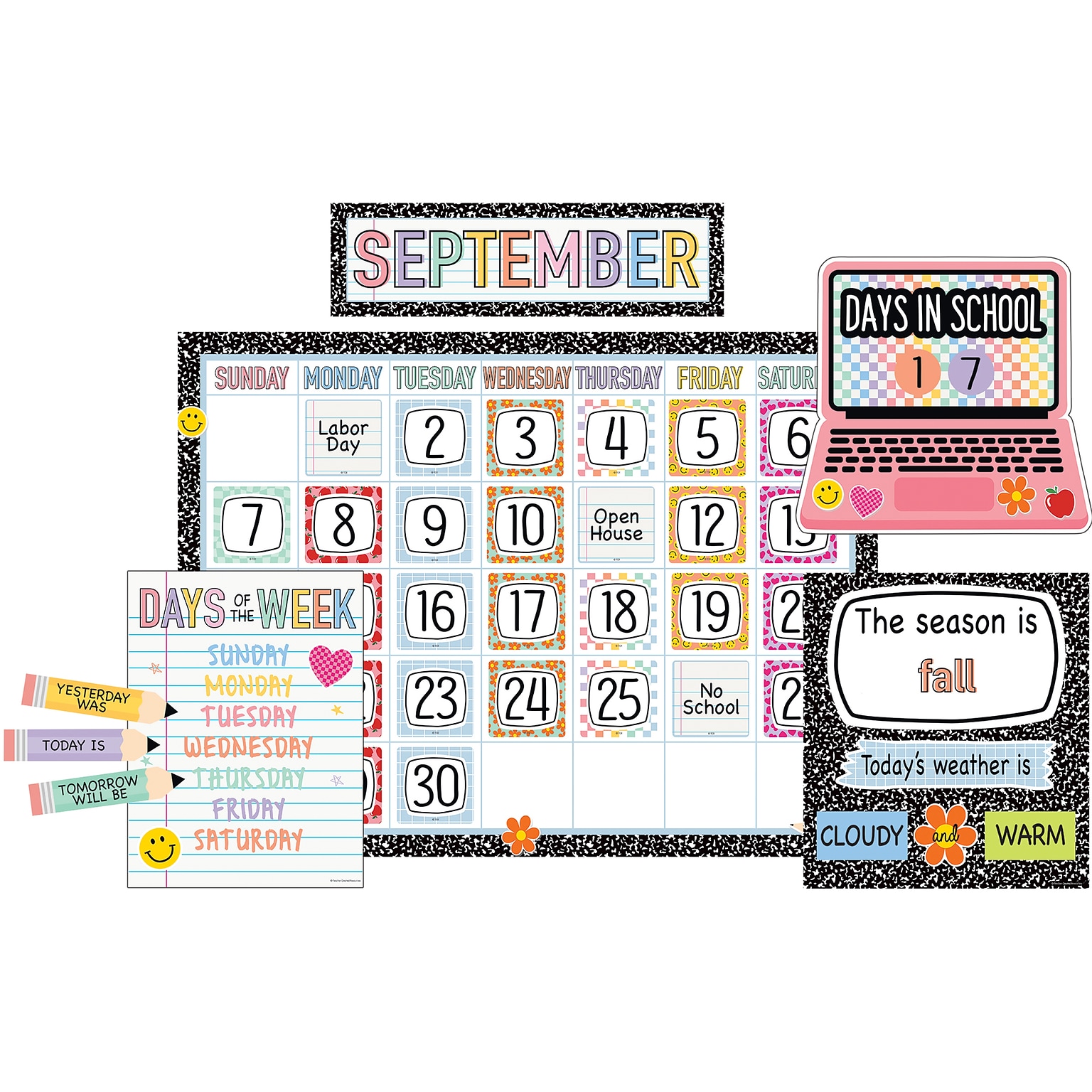 Teacher Created Resources Cool for School Calendar Bulletin Board Set, 110 Pieces/Set (TCR93000)