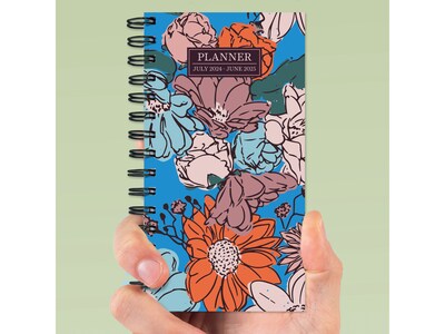 2024-2025 TF Publishing True Blue Flowers 3.5" x 6.5" Academic Weekly & Monthly Planner, Paperboard Cover, Multicolor