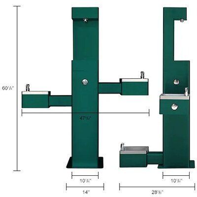 Global Industrial Outdoor Bottle Filler w/Bi-Level Drinking Fountain & Pet Station, Green (761221GN)