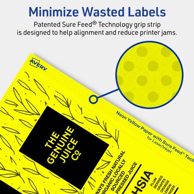Avery Rectangle Laser/Inkjet Multipurpose Labels, 3-1/4" x 8-3/8", Neon Yellow (30/Pack)