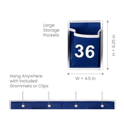 Kore Design Non-Woven Fabric Hanging Classroom Cell Phone Organizer, 38.5" x 25.7" x 0.5", Blue (KD-PS3615)