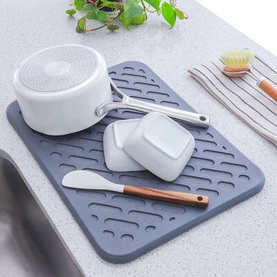 Better Houseware The Magic Stone & Silicone Quick-Dry Dish Racks, Gray (BTH3418)