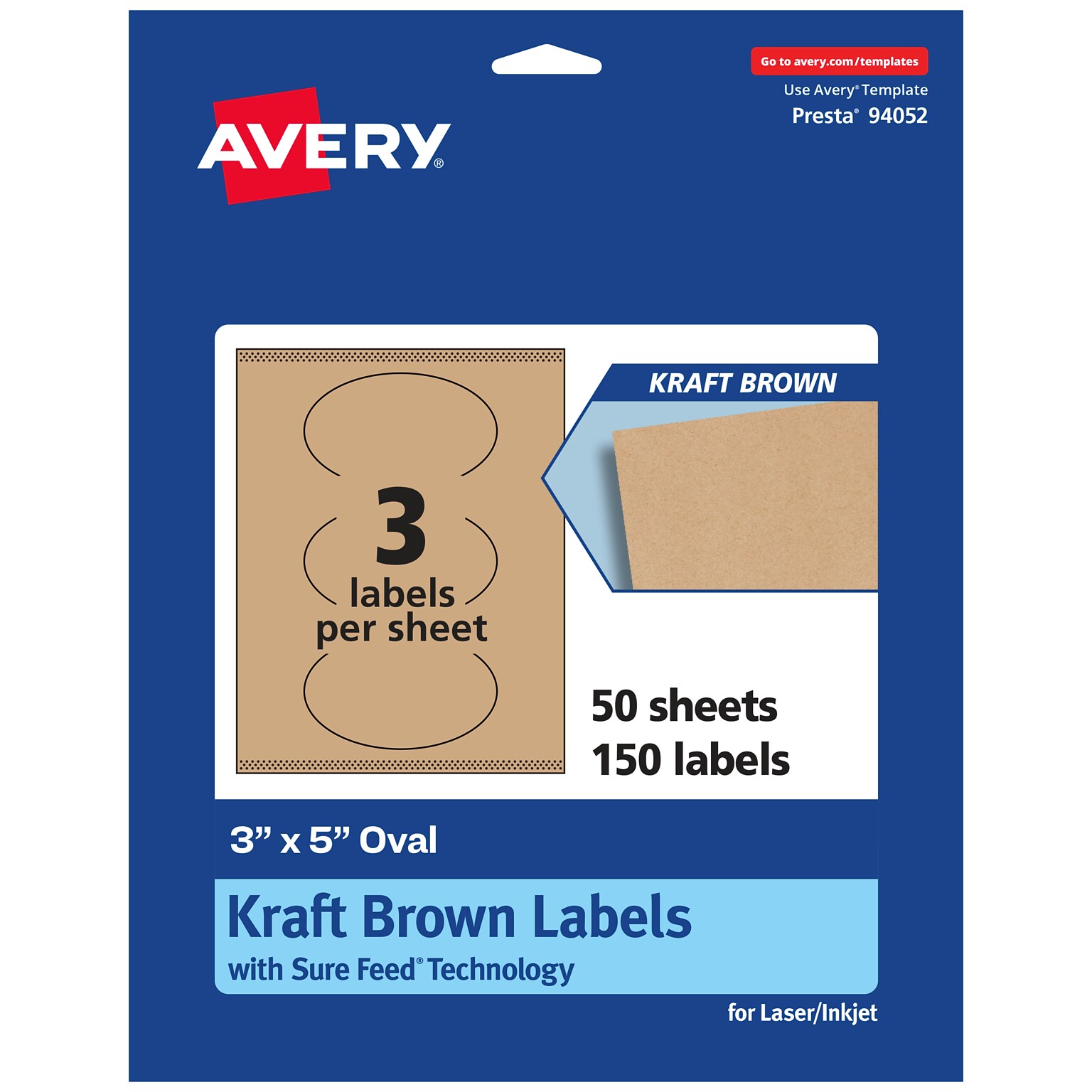 Avery Laser/Inkjet Oval Multipurpose Labels, 3 x 5, Kraft Brown, 150 Labels/Box ( 94052)
