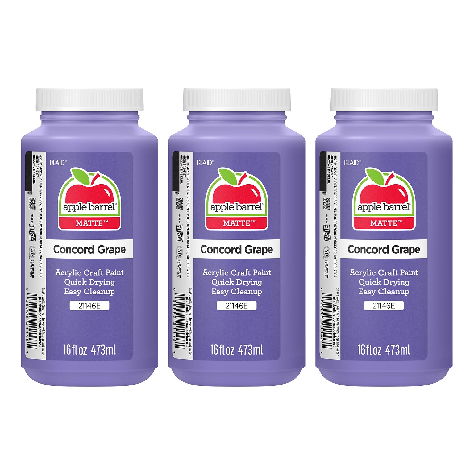 Apple Barrel Acrylic Paint Matte, 16oz., Concord Grape, 3/Pack(APP21146E-3)