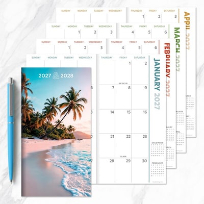 2027 TF Publishing Beaches 3.5" x 6.5"  Monthly Standard Planner, Paperboard Cover, Multicolored (27-7000)