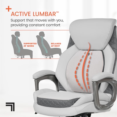 Sharper Image S-600 Active Lumbar Heated Ergonomic Bonded Leather Swivel Executive Massage Chair, Off-White (60098-OWHT)